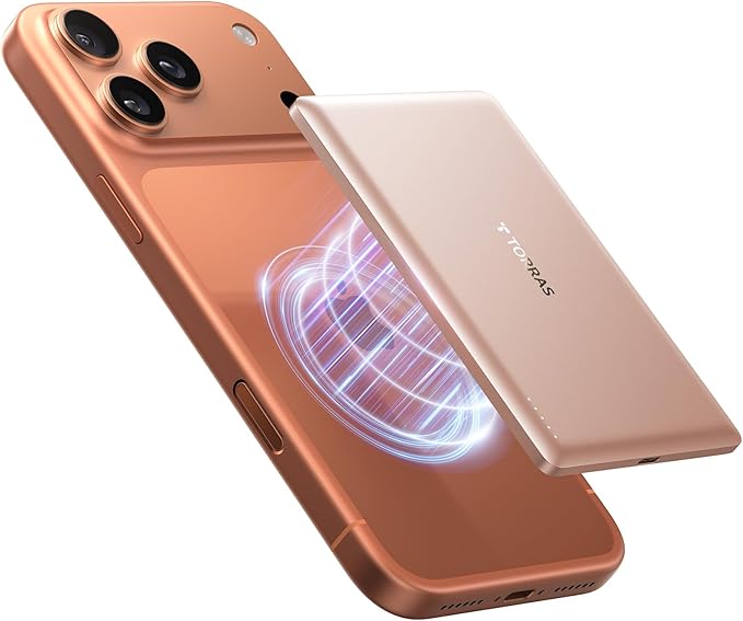 TORRAS MiniMag Power Bank, Ultra Slim 5,000mAh Wireless Portable Charger with USB-C Cable, Fast Charging iPhone Air MagSafe Battery Pack, Compatible Charger for iPhone 17/16/15/14/13/12, Desert Gold by TORRAS
