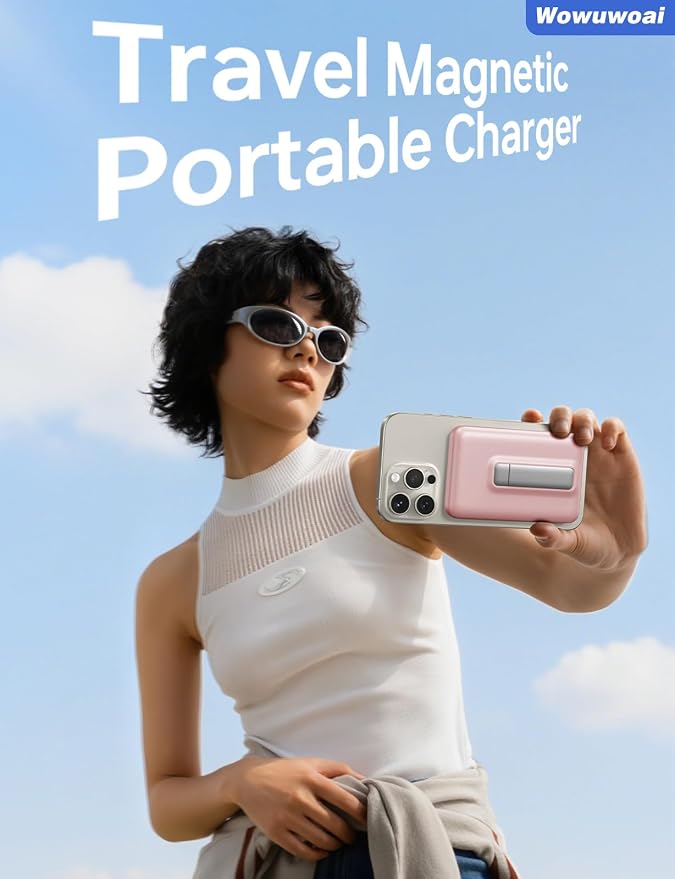 for Magsafe Portable Charger, 10000mAh Wireless Power Bank with Stand, USB C PD 20W Fast Charging Powerbank, Magnetic Battery Pack Compatible for iPhone 17/16/15/14/13/12 Series - Pink - Image 5