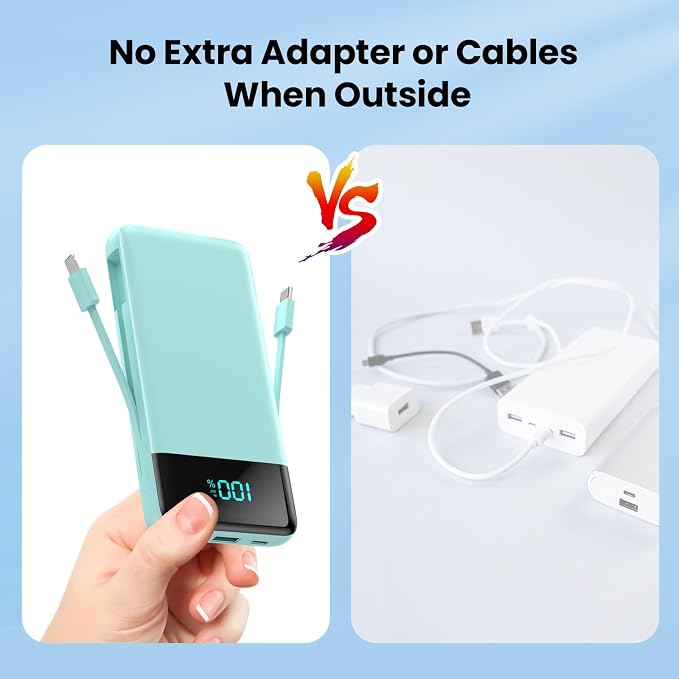 Portable Charger for iPhone with Built-in Cables and Wall Plug,Upgraded 13800mAh Fast Charging USB C Power Bank,4 Outputs Travel Essential Battery Pack for iPhone 17/16/15/14/13,Galaxy,Android-Green - Image 4