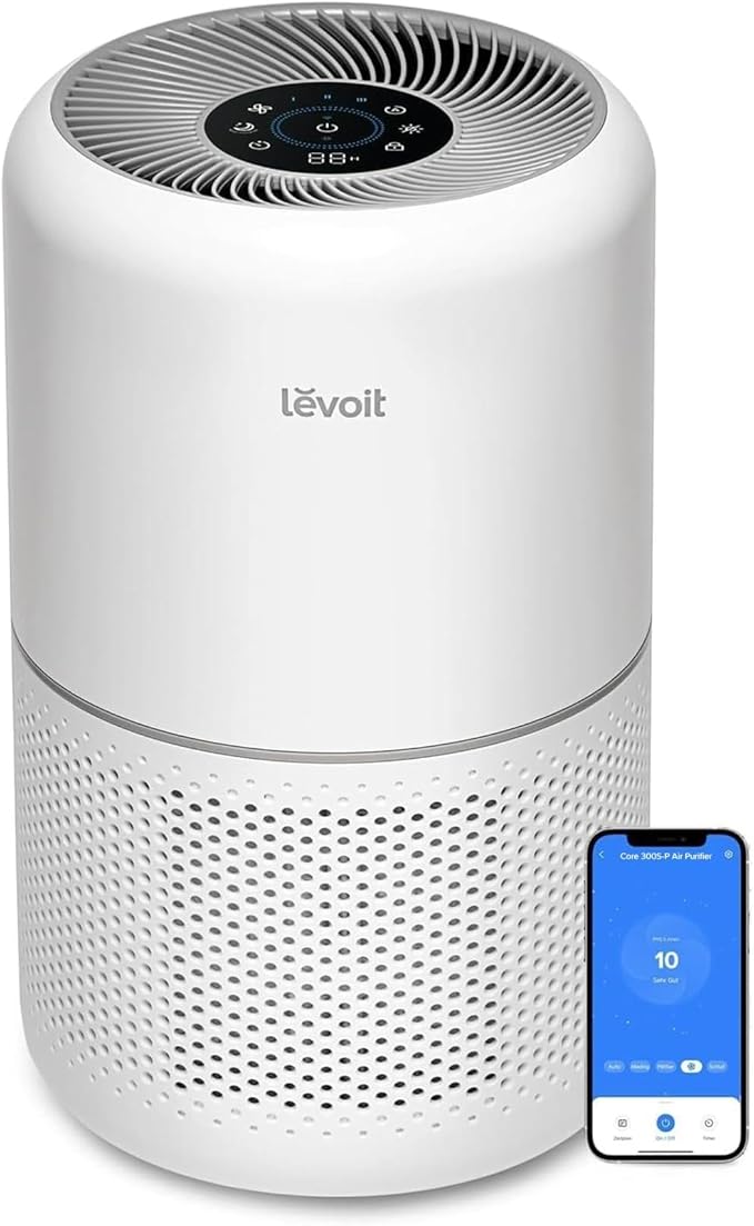 LEVOIT Air Purifiers for Home Pets Bedroom, Smart WiFi for Home Large Room | HEPA Sleep Mode, AHAM VERIFIDE, Quiet 24dB for Pet Hair, Allergens, Dust, Smoke, Pollen, Alexa Control, Core300S-P, White by Unknown