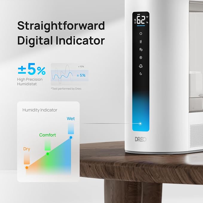 DREO 6L Humidifiers for Bedroom, Smart Warm & Cool Mist for Large Room, 60Hr Quiet Runtime for Baby, Plant, Humidity Sensor, Indicator Light, 12H Timer, Google/Alexa, Grey - Image 4