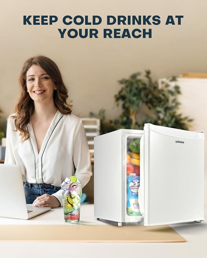 Upstreman 1.7 Cu.ft Mini Fridge with Freezer, White-FR17 | Dorm Essentials, Adjustable Thermostat, Energy Saving, Low Noise, Compact Refrigerator for Dorm, Office, Bedroom - Image 8