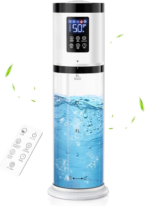 8L Humidifiers for Bedroom, 30dB Quiet, 500ft² Coverage, 60H Runtime, Top Fill, 3-in-1 Humidifier Large Room & Essential Oil Diffuser & Ambient Light, Sleep Mode, 16H Timer, Auto Shutoff Protection by NexvaDirect