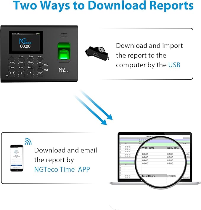 NGTeco APP-Based Time Clock for Employees Small Business, Automatic Fingerprint - Image 8