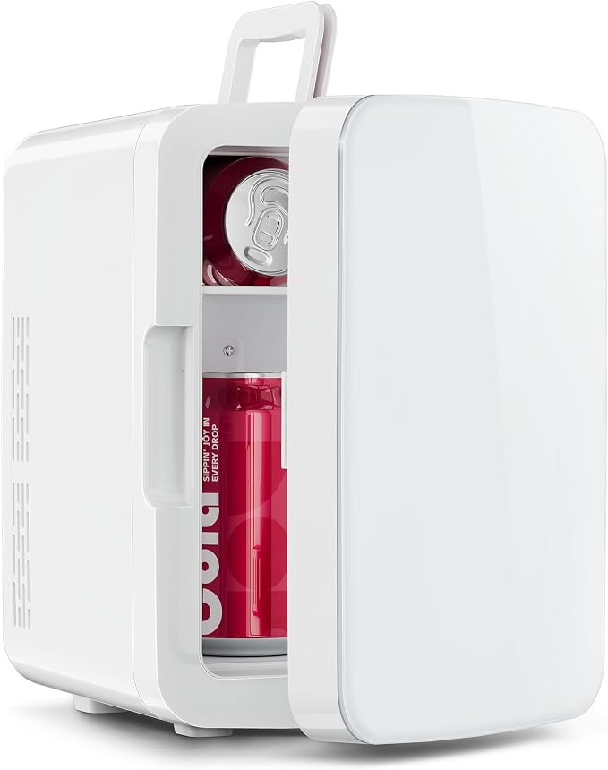 OSTBA 10L Mini Fridge, 10 Liter/15 Cans Mini Fridge for Bedroom, 110V AC/ 12V DC Thermoelectric Cooler and Warmer, Portable Mini Fridge for Skincare, Makeup, Drink, Car, Office, Bedroom, Dorm, White by OSTBA