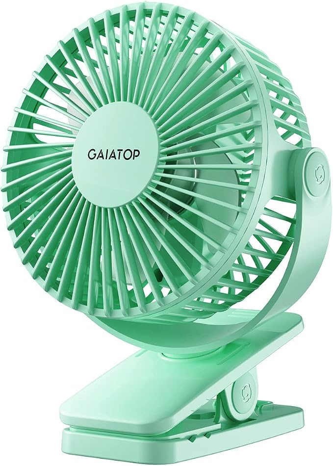 Gaiatop Portable Clip on Fan Battery Operated, Small Powerful 3 Speed Quiet 360° Rotate, USB Rechargeable Mini Personal Cooling Fan for Desk Table Home Office Stroller Camping Women Gifts Green by GAIATOP