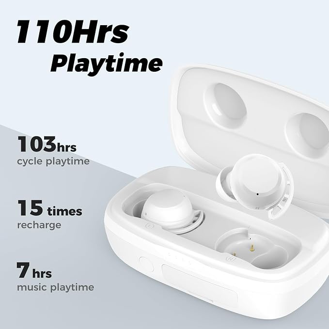 Tribit FlyBuds 3 Wireless Earbuds, 110H Playtime Bluetooth Headphones | IPX8 Waterproof, BT5.3, Deep Bass Sound Earphones, Custom EQ, Charging Case, Light Weight in-Ear Buds, Built-in Mic, White - Image 2