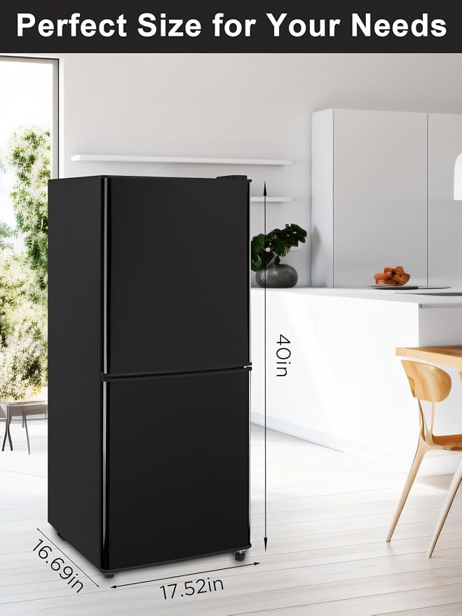 Refrigerator with Freezer 4.0 Cu.Ft Bottom Freezer 2 Door Fridge Black | 7 Level Adjustable Thermostat Control, Lock Fresh, for Apartment Bedroom Dorm and Office,Low noise - Image 5