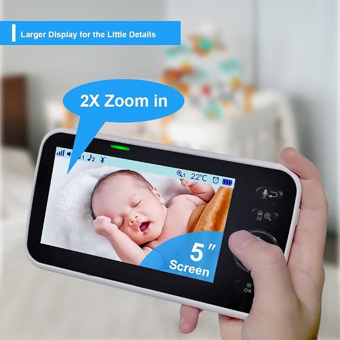 HelloBaby HB6550 5" Baby Monitor 3 Cameras, 26-Hour Battery, Pan-Tilt-Zoom - Image 7