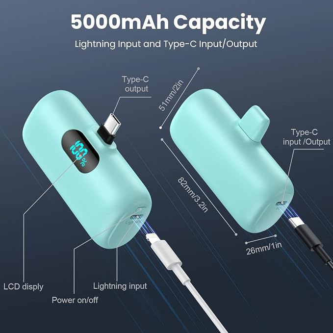 Feob Mini Portable Charger 5000mAh Power Bank,15W PD USB C Cell Phone Portable Power,LCD Display Battery Pack Compatible with iPhone 17/Air/17 Pro/17Pro Max/16/15 Android/Samsung/Moto(Type-C Only) - Image 7