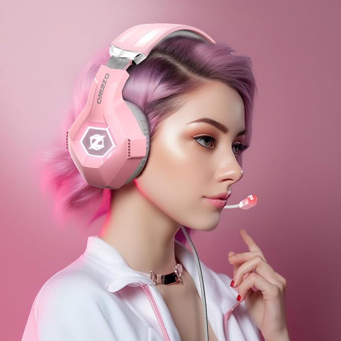 Ozeino Gaming Headset for PC, Ps4, Ps5, Xbox Headset with 7.1 Surround Sound, Gaming Headphones with Noise Cancelling Mic RGB Light Over Ear Headphones for Xbox Series X/S, Switch-Pink - Image 7