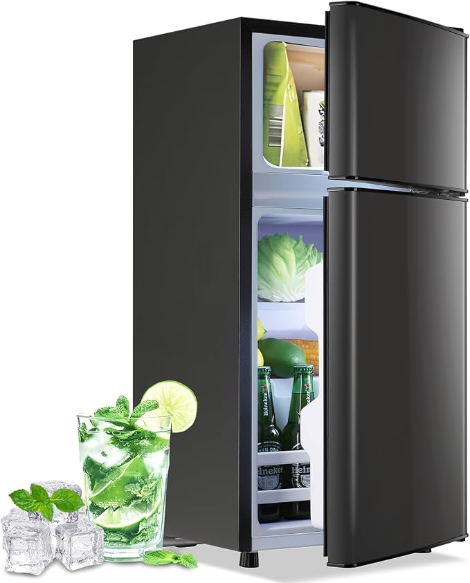 2.4 Cu.Ft Small Refrigerator with Freezer Dorm Mini Fridge with Removable Plastic Shelves Mini Refrigerator Ideal for Home, Office,Dormitory Gray by DEMULLER