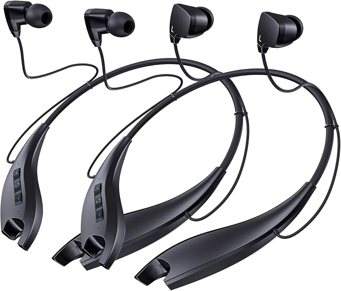 Neckband Bluetooth Headphones, 24H Playtime, Noise Isolation, 2 Pack | Around The Neck Headphones Shark Jaw Design, Bluetooth Headsets with Call Vibration, Earbuds Built-in Mic/IPX7 by YOSDOM