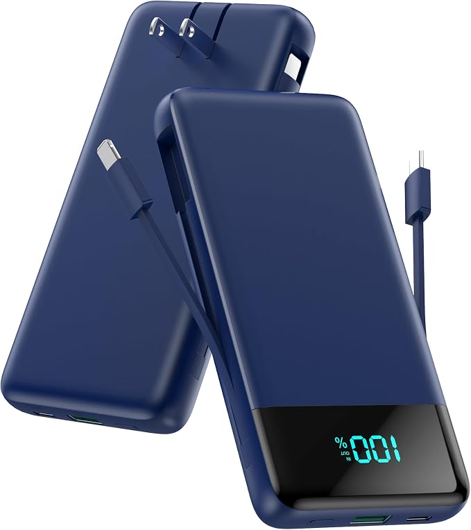 Portable Charger for iPhone with Built in Cables and Wall Plug,Upgraded 13800mAh Fast Charging USB C Power Bank,4 Outputs Travel Essential Battery Pack Compatible with iPhone 17/16/15/14,Samsung-Blue by FOCHEW