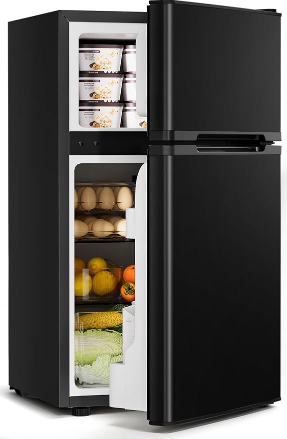 Feelfunn 3.2 Cu.Ft Mini Fridge with Freezer - 2 Door Small Refrigerator, Mini Refrigerator with Adjustable Thermostat, Removable Shelves, Mini Fridge for Bedroom, Office, Dorm, Apartment, Black by Feelfunn