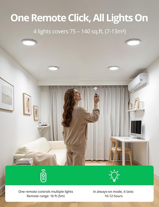 Bojim 4 Pack Rechargeable Motion Sensor Ceiling Light - Image 3