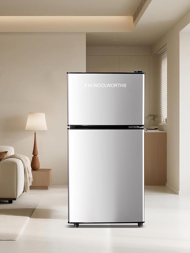 F.W.WOOLWORTHS 3.5 Cu.Ft Refrigerator with Freezer | Compact Fridge with 2 Doors for Office, Kitchen, Dorm and Bedroom, 7 Level Temp Adjustable Thermostat, Silver - Image 8