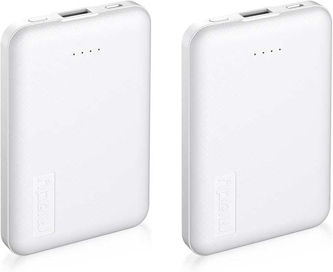 Miady 2-Pack 5000mAh Mini Portable Charger, 5V 2.4A USB-C Output Fast Charging Battery Pack Travel Small Power Bank Compatible with iPhone 16/15 Galaxy S24/S22 iPad Android etc (2 White) by Miady