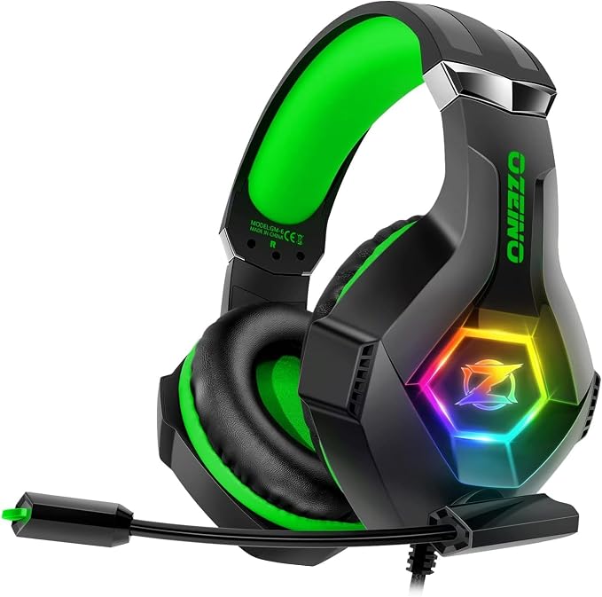 Ozeino Gaming Headset for PC, Ps4, Ps5, Xbox Headset with 7.1 Surround Sound, Gaming Headphones with Noise Cancelling Mic RGB Light Over Ear Headphones for Xbox Series X/S, Switch-Green by Ozeino