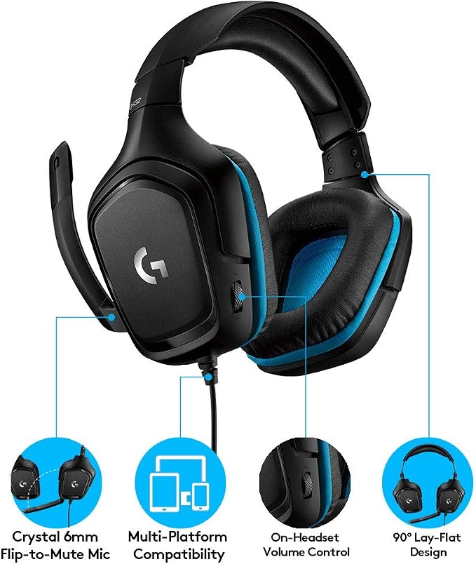 Logitech G432 Wired Gaming Headset - Black | DTS Headphone:X 2.0, 50 mm audio drivers, USB and 3.5 mm jack, Flip-to-Mute mic, PC compatible - Image 6