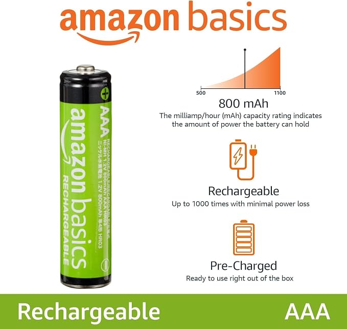 Amazon Basics 24-Pack Rechargeable AAA NiMH Batteries, 800 mAh, Low - Image 2