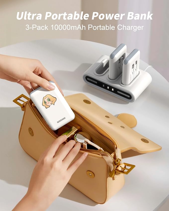 GOODaaa Portable Charger, 3-Pack 10000mAh Slim Power Bank Built in Cables, 3 Outputs 1 Inputs Family Power Hub for All Mobile Devices, Charging Station Set Includes 180 DlY Stickers, for Home,Office - Image 5