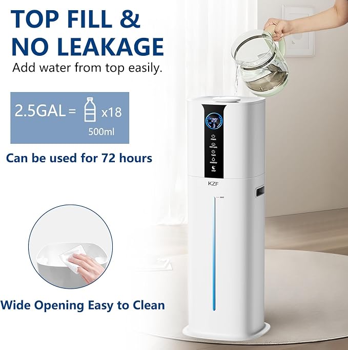 9L Smart Humidifiers for Bedroom Large Room, 2.3Gal Cool Mist Top Fill Diffuser App & Remote Control, 3 Mist Modes, Quiet Humidifier for Home Office Plant (APP White) - Image 6