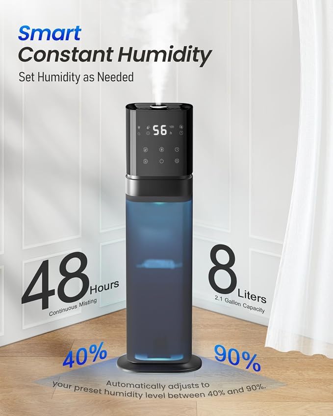 Humidifiers for Bedroom 2.1Gal/8L, Smart Humidifier Large room, Cool Mist Humidifiers for Bedroom Large Room with Extended Tube, WIFI App&Voice Control, Humidifiers for Home Baby Plants, Blue - Image 7