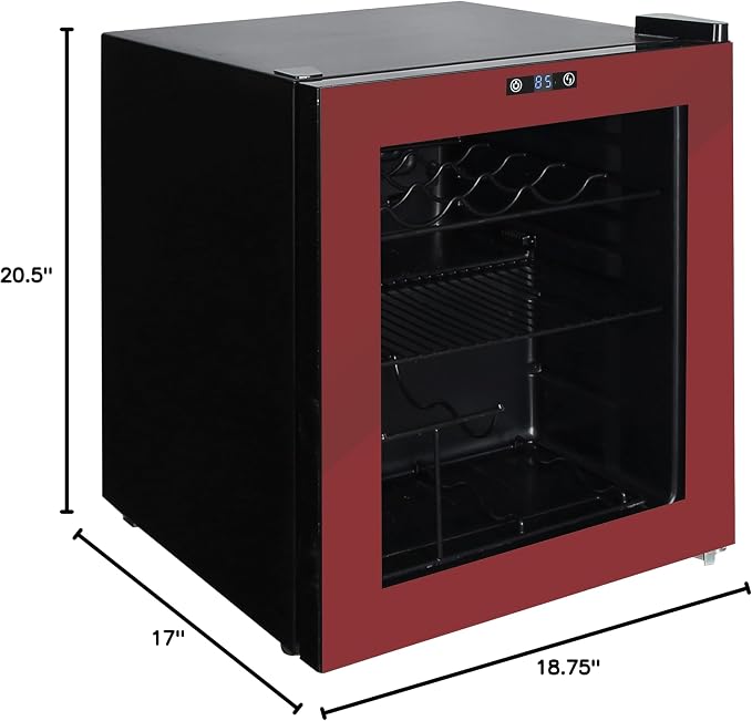 West Bend Beverage Cooler Refrigerator 15 Wine Bottle/60 Can Capacity, Glass Door, 17-Inch Wide Freestanding, Adjustable Thermostat Control, 1.6-Cu.Ft, Burgundy - Image 7