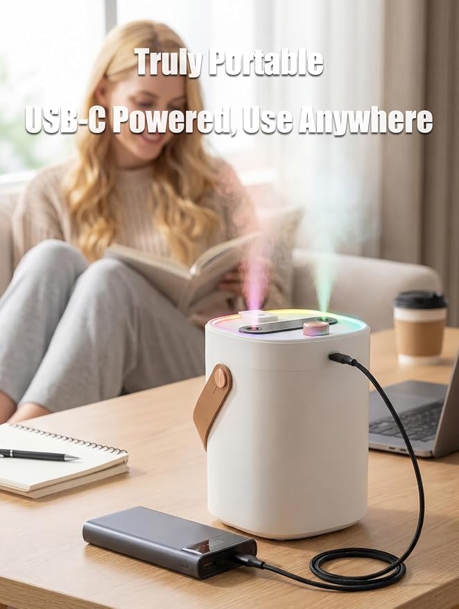 Humidifier for Bedroom, 2L Cool Mist Humidifier with Essential Oils Diffuser and Nightlight, Top Fill Humidifiers for Home, Auto Shut-Off, Carry Handle, Quiet Easy to Fill & Clean for Home - Image 7