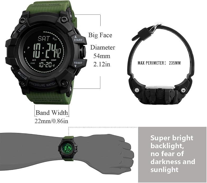 Watch Compass, Altimeter Barometer Thermometer Temperature, Military Army - Image 6