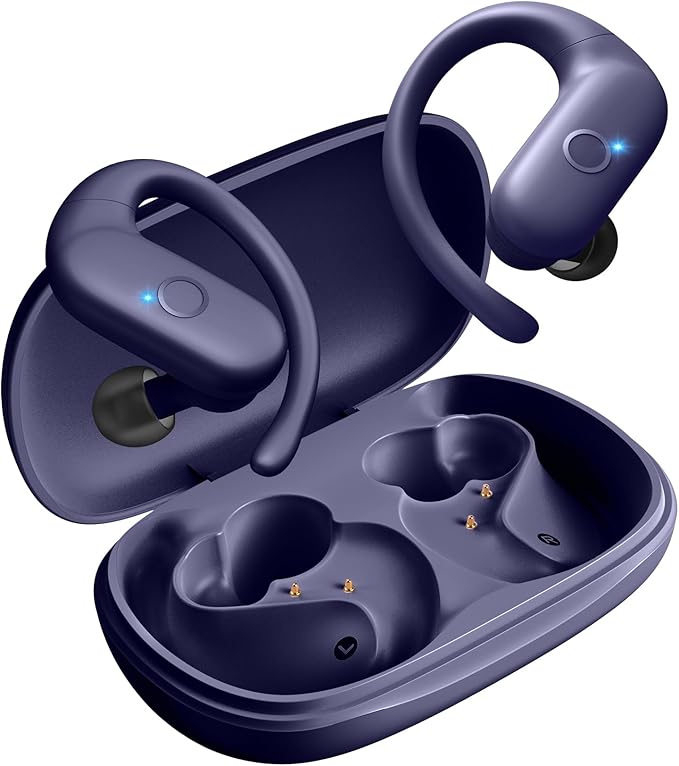 Sport Wireless Earbuds,60Hrs BT5.4 ENC IPX7 Waterproof Earhooks Deep Bass | 14.2mm drivers deliver rich stereo sound. Soft silicone ensures a secure, painless fit for long workouts. by Renmou