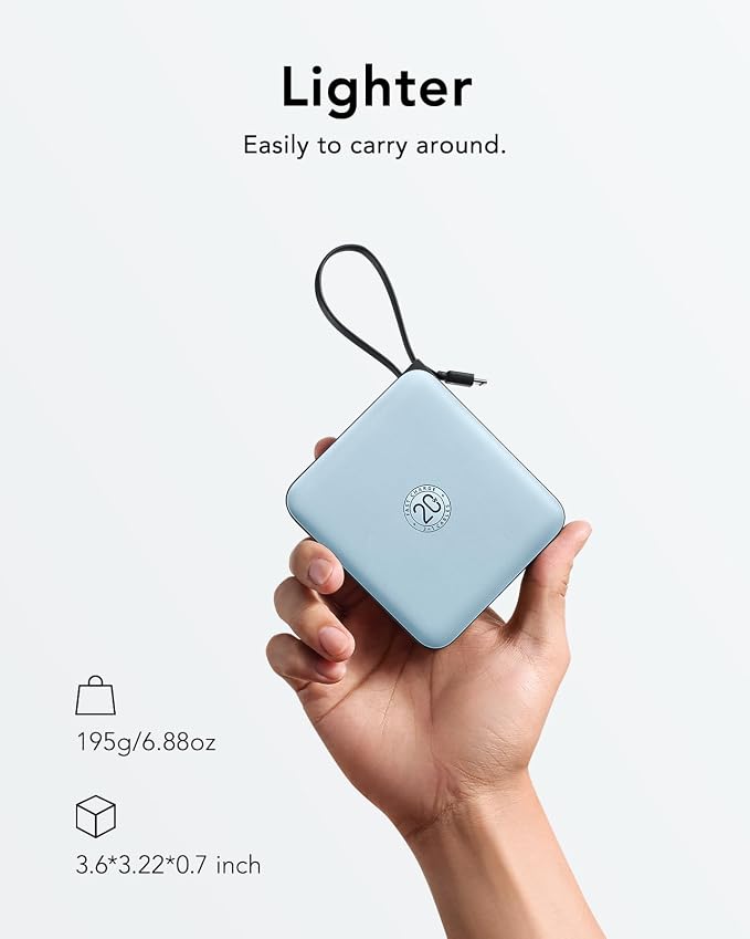 VRURC Portable Charger for iPhone with Built-in Cable, 10000mAh 22.5W Fast Charging USB C Battery Pack, Cell Phone Power Bank for iPhone 17 16 15 & Other Series (Blue) - Image 2
