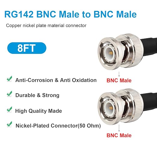 MOOKEERF RG142 BNC Male to BNC Male Coaxial Cable 8FT 50 ohm Ultra Low Loss - Image 2