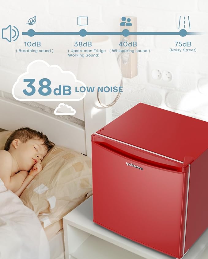 Upstreman 1.7 Cu.ft Mini Fridge with Freezer, Red-FR17 | Dorm Essentials, Adjustable Thermostat, Energy Saving, Low Noise, Compact Refrigerator for Dorm, Office, Bedroom - Image 5