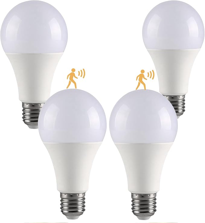 GEPLAD 4-Pack Upgrade Motion Sensor LED Light Bulbs 12W, A19 E26 Dusk to Dawn by GEPLAD