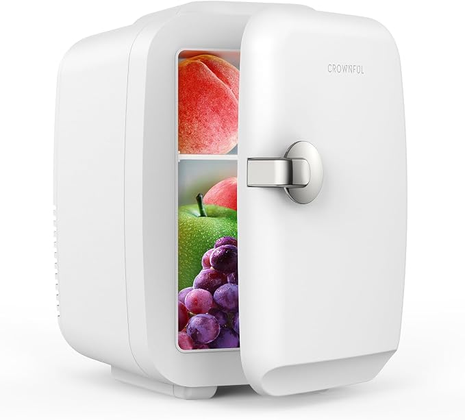 CROWNFUL Mini Fridge, 4 Liter/6 Can Portable Cooler and Warmer Personal Refrigerator for Skin Care, Cosmetics, Beverage, Food,Great for Bedroom, Office, Car, Dorm, ETL Listed (White) - Image 4