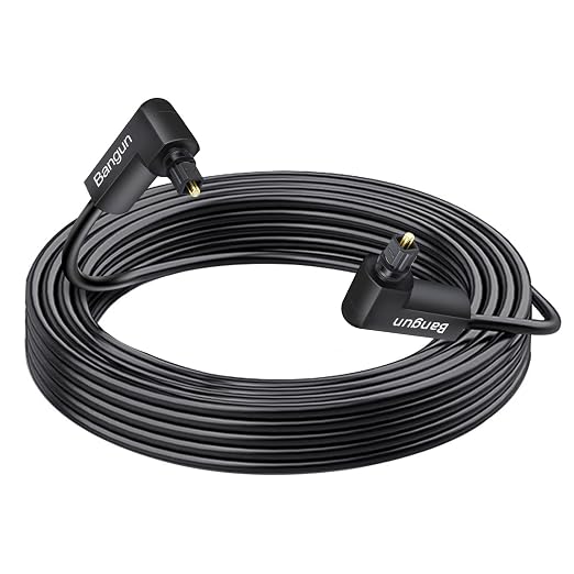 Double 90 Degree Optical Audio Cable 24ft, Optical Sound Cable, Slim Digital by Bangun