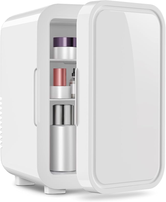 OSTBA Mini Fridge for Skincare, 6 Liter/8 Can 110V AC/ 12V DC Portable Thermoelectric Cooler Refrigerators for Bedroom, Skincare, Beverage, Office, Dorm Room and Car, White by OSTBA