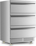 3 Drawers Beverage Refrigerator, 190 Cans 24'' Beverage Fridge with Wheels, Outdoor Waterproof, All Stainless Steel Body, Undercounter or Freestanding, Drink Fridge for Home, Patio & Commercial by TYLZA