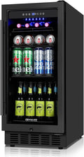 ORYMUS 15 Inch Beverage Refrigerator, 130 Cans Drink Fridge with Glass Door & Lock, Under Counter or Freestanding Beverage Cooler for Soda, Beer & Water, Upgraded Quiet Compressor, Memory Temp, Black by ORYMUSE