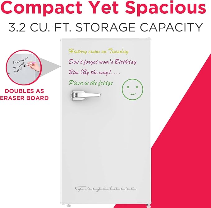 Frigidaire EFR331-WHITE 3.2 Cu ft Eraser Board Mini Compact Dorm Fridge (White) - Image 2