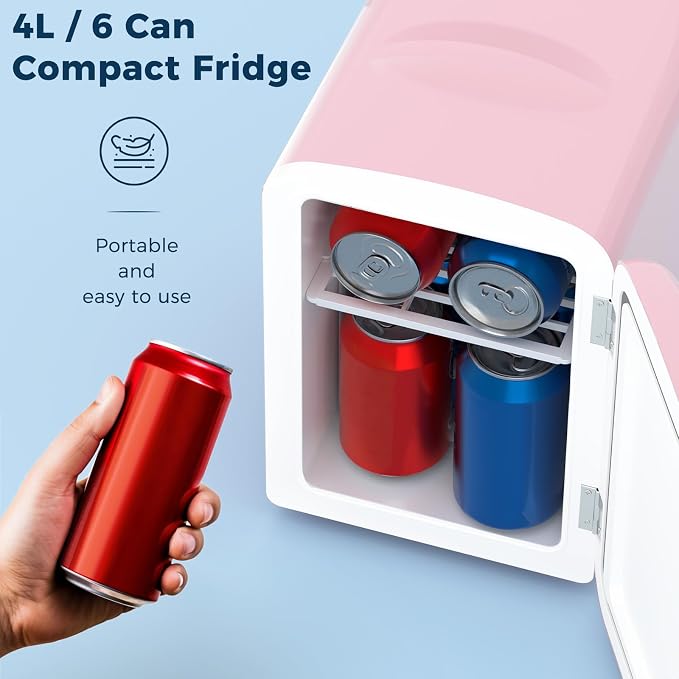 Antarctic Star 4L/6 Cans Compact Refrigerator,Portable Mini Fridge Skin Care,Cooler and Warmer for Bedroom,Car,Office & Dorm, Small Cooler for Cosmetics/Beverage/Food,PINK - Image 2
