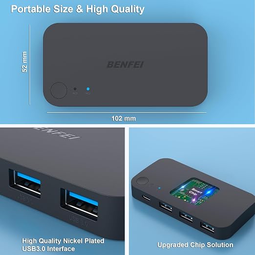 BENFEI USB 3.0 Switch, USB Switcher 2 Computers Share 3*USB 3.0 and 1*USB C - Image 7