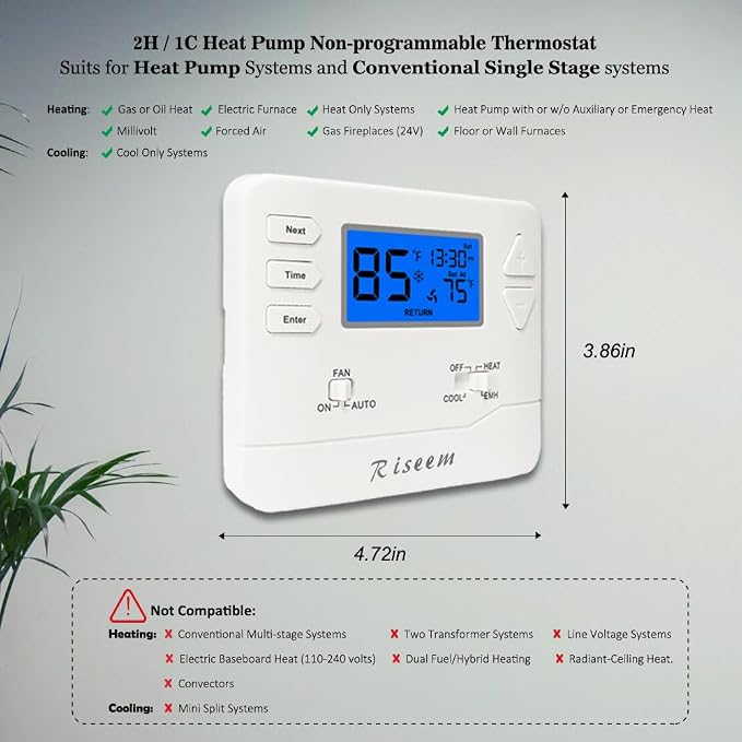 Thermostat for Heat Pump, NonProgrammable Thermostat for House, Conventional - Image 3