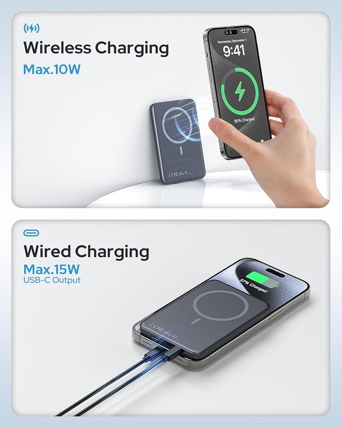 for Magsafe Portable Charger,5000mAh Slim Wireless Magnetic Power Bank with USB C Charging,Travel Essential for Magsafe Battery Pack Compatible with iPhone 17/16/15/14/13/12 Series,Graphite Gray - Image 5