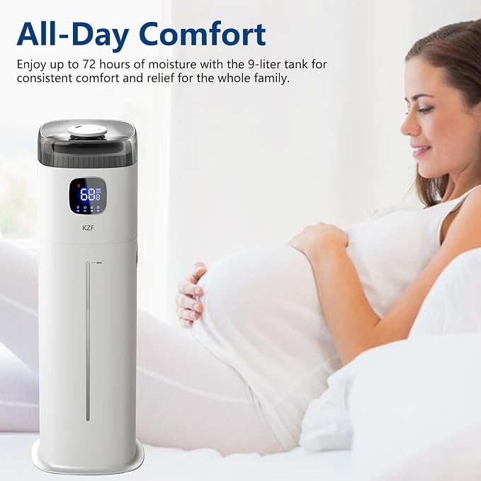 Large Humidifier for Bedroom, 9L/2.5Gallon Ultrasonic Cool Mist Humidifier with Humidistat, 360°Nozzle, 350ML/H Big Mist Level, Suitable for Kids Room Livingroom Yoga Office Plant，White - Image 6