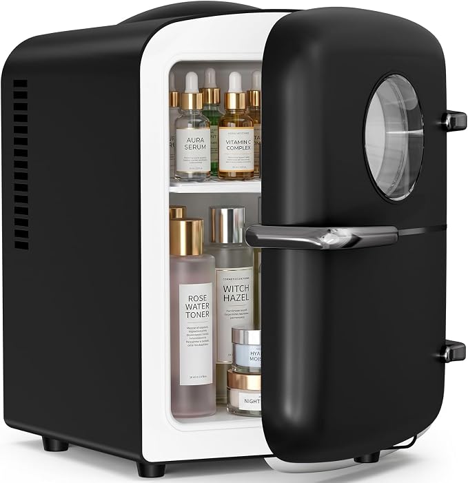 Antarctic Star Compact Mini Fridge, 4L Capacity/6 Cans Portable Cooler and Warmer Compact Refrigerator, for Bedroom,Car,Office and Dorm, Small Cooler and Warmer for Cosmetics, Beverage and Food, Black by AntarcticStar