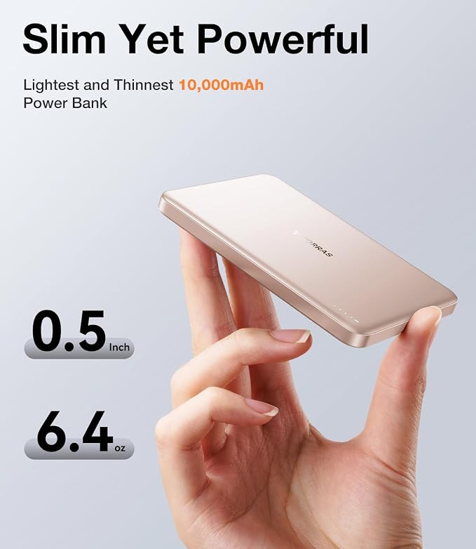 TORRAS MiniMag Power Bank,Ultra-Slim 10,000mAh Magnetic Wireless Portable Charger, 22.5W Fast Charging iPhone Air Magnetic Battery Pack Designed for iPhone 17 Pro Max/17 Pro/Air/16/15/14/13/12, Gold - Image 9