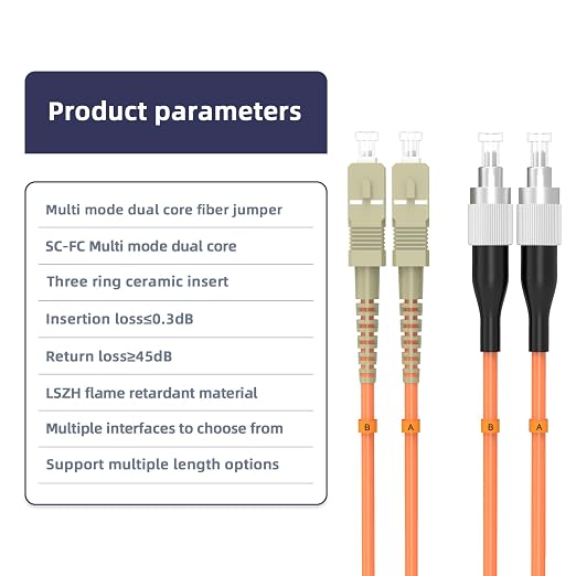 OM1 Multimode Duplex Fiber Patch Cable, SC/UPC to FC/UPC, 62.5/125μm 100M/328FT - Image 4